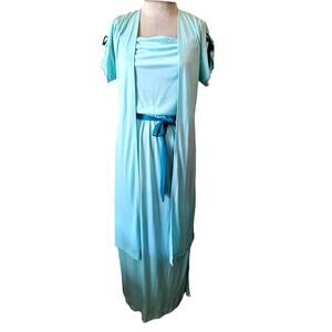 Vintage Light Blue Dress and Short Sleeve Duster Set Size Small